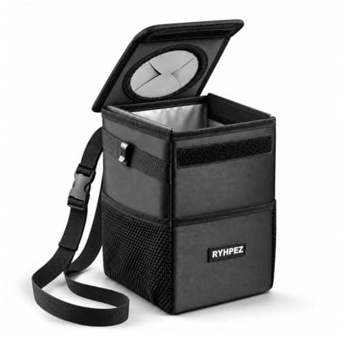 Ryhpez Car Trash Can with Lid, 6.3" x 9.5" x 6.3"