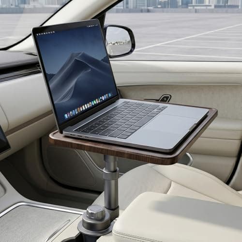 QENIVO Solid Wood Car Desk for Laptop, Height-Adjustable, 360-Degree Rotating
