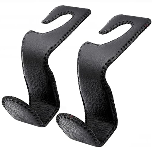 EldHus Leather-Wrapped Metal Headrest Hooks, 50 lb, 2-Pack