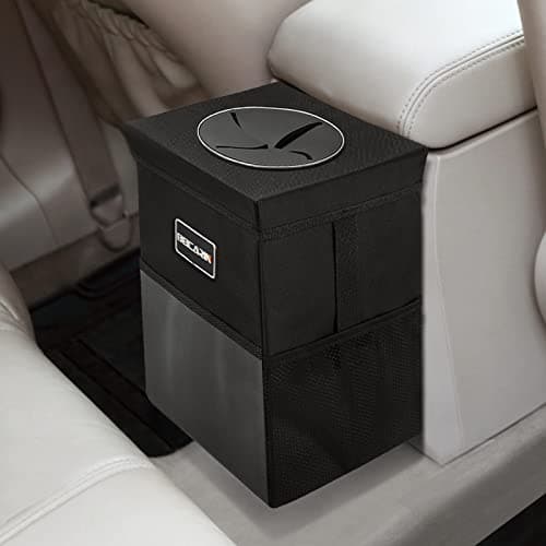 Car Trash Can with Lid and Storage Pockets, 2.6 Gallon