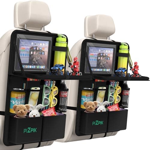 Plzpik Car Backseat Organizer with Foldable Food Tray, 11 Pockets