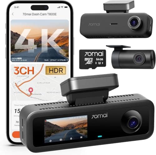 70mai T800E 3-Channel Dash Cam, 4K + 1080P Interior + 1080P Rear