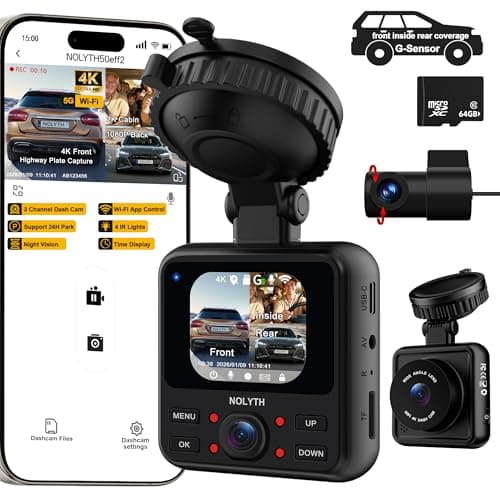 NOLYTH 4K 3-Channel Dash Cam, 4K + 2K Inside + 1080P Rear