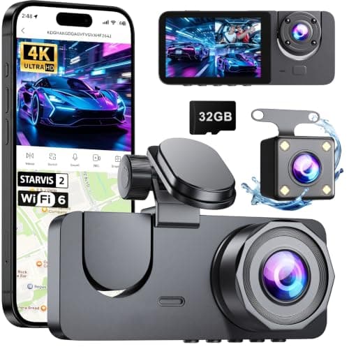 3-Channel Dash Cam, 4K Front + 1080P Inside + 1080P Rear