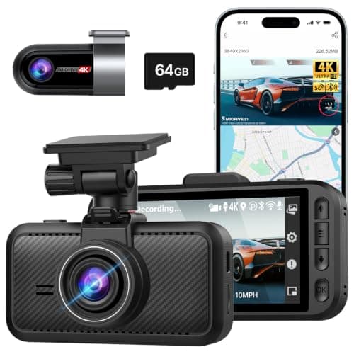 4K Front + 4K Rear Dual Dash Cam with 64GB Card