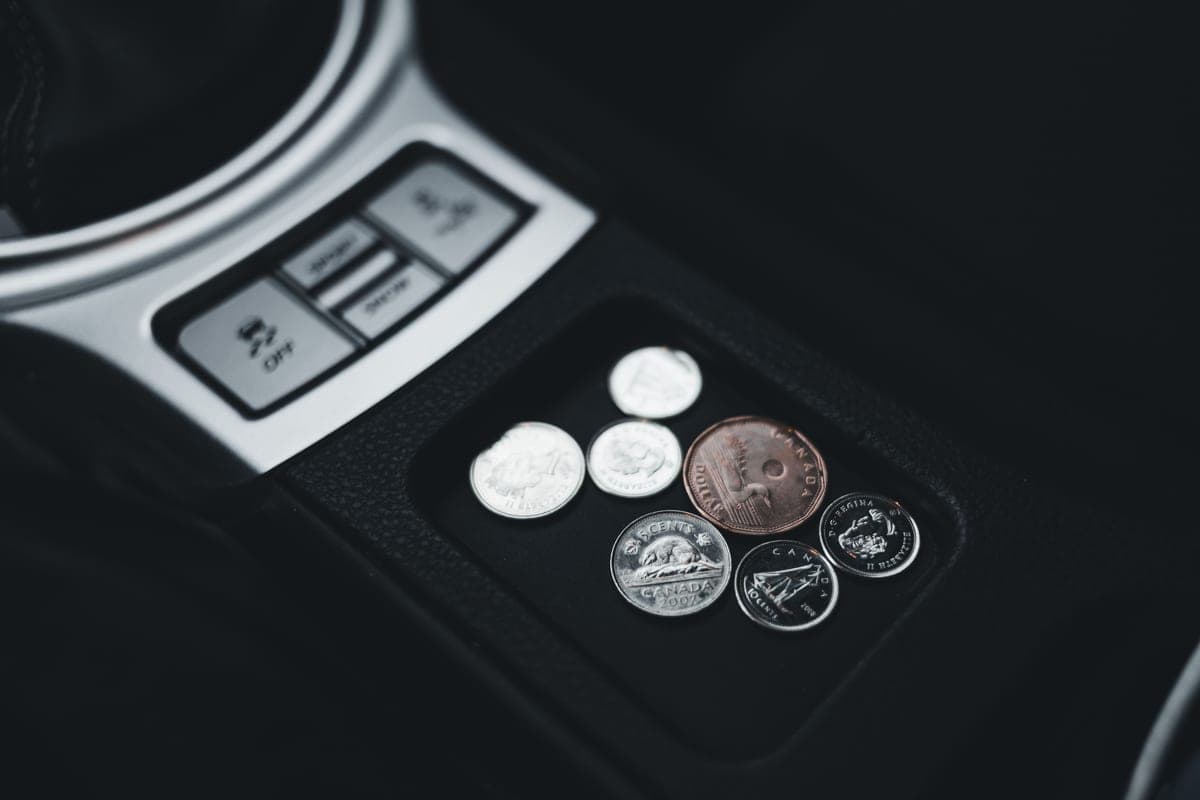 A food tray and drink in a car console