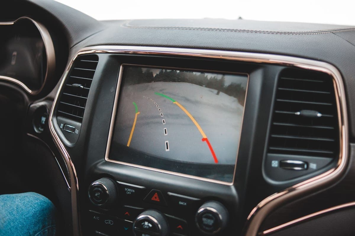 A car reversing camera view displayed on a screen